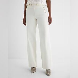 Express High Waisted Cream Wide Leg Gold Button Jeans